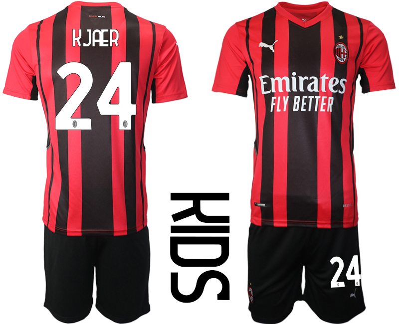 Youth 2021-2022 Club AC milan home red #24 Soccer Jersey